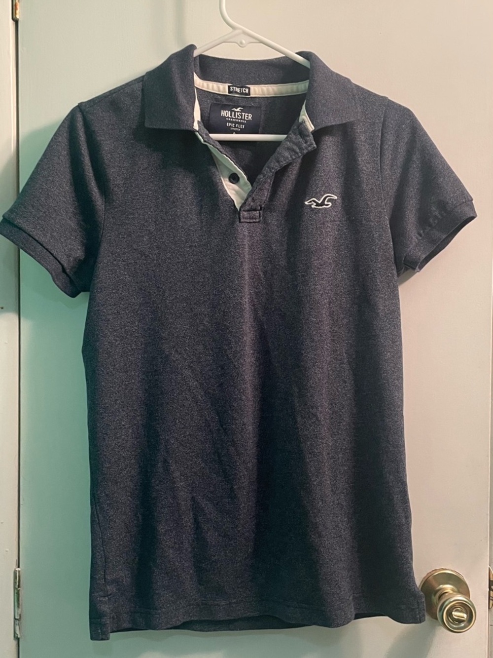 Hollister Dark Navy Stretch Cotton Polo with Embroidered Logo